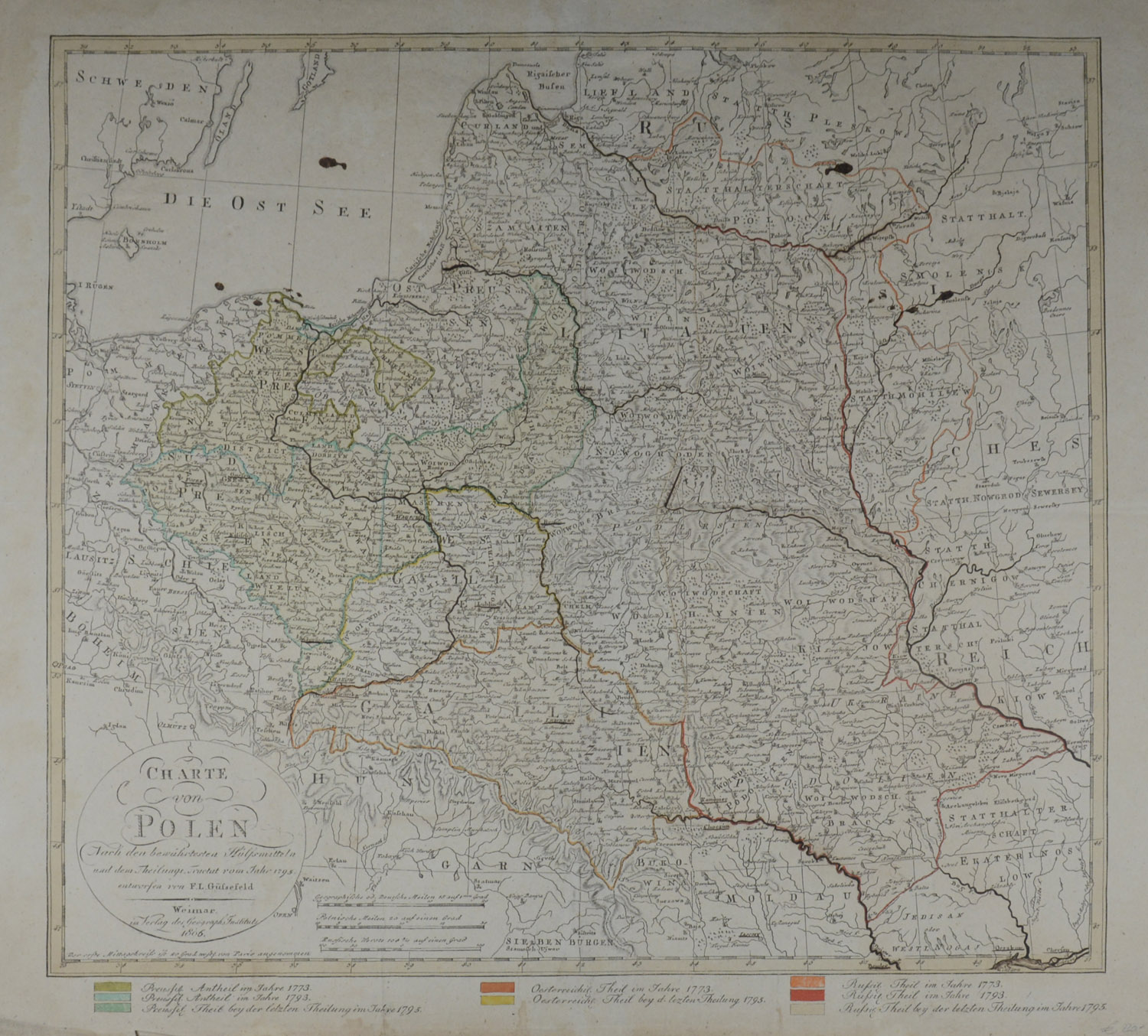 -Charte von Polen. Nach den bewährtesten Hülfsmitteln und dem Theilungs-Tractat vom Jahr 1795 entworfen von F. L. Güssefeld.