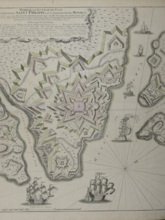 -Wahrer und Accurater Plan der Vestung Saint Phillipe auf der Balearischen Ins. Minorca. Karte von der Festung auf der Insel Menorca.
