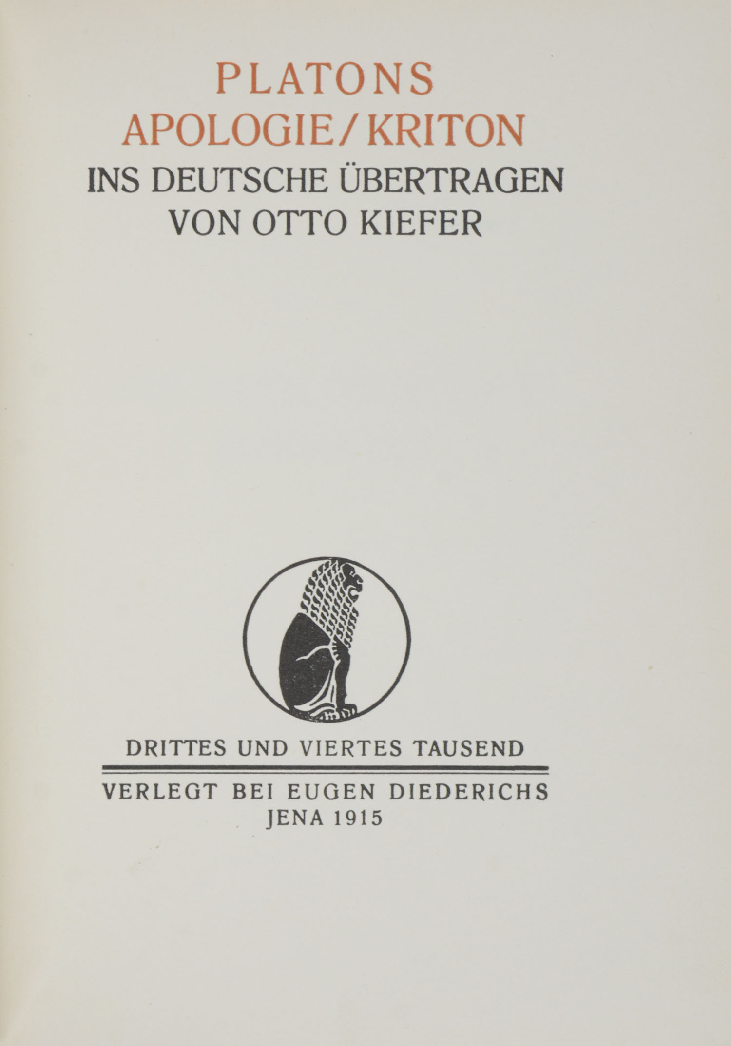 PLATON. Apologie / Kriton. <br />Ins Deutsche übertragen von Otto Kiefer. – Bild 2