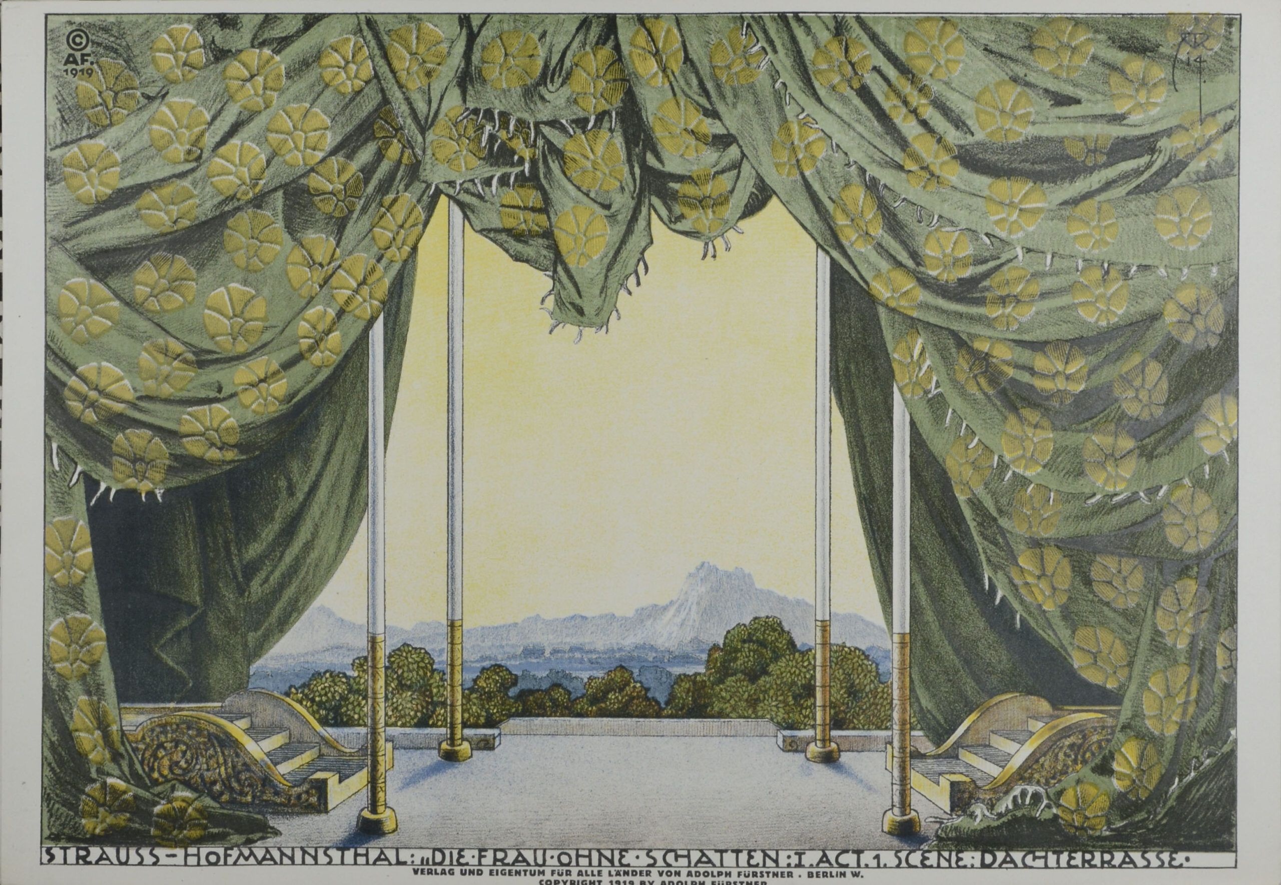 HOFMANNSTHAL, Hugo von. Die Frau ohne Schatten. <br />Oper in drei Akten. Musik von Richard Strauss. Skizzen für die Kostüme und Dekorationen von Alfred Roller. – Bild 3