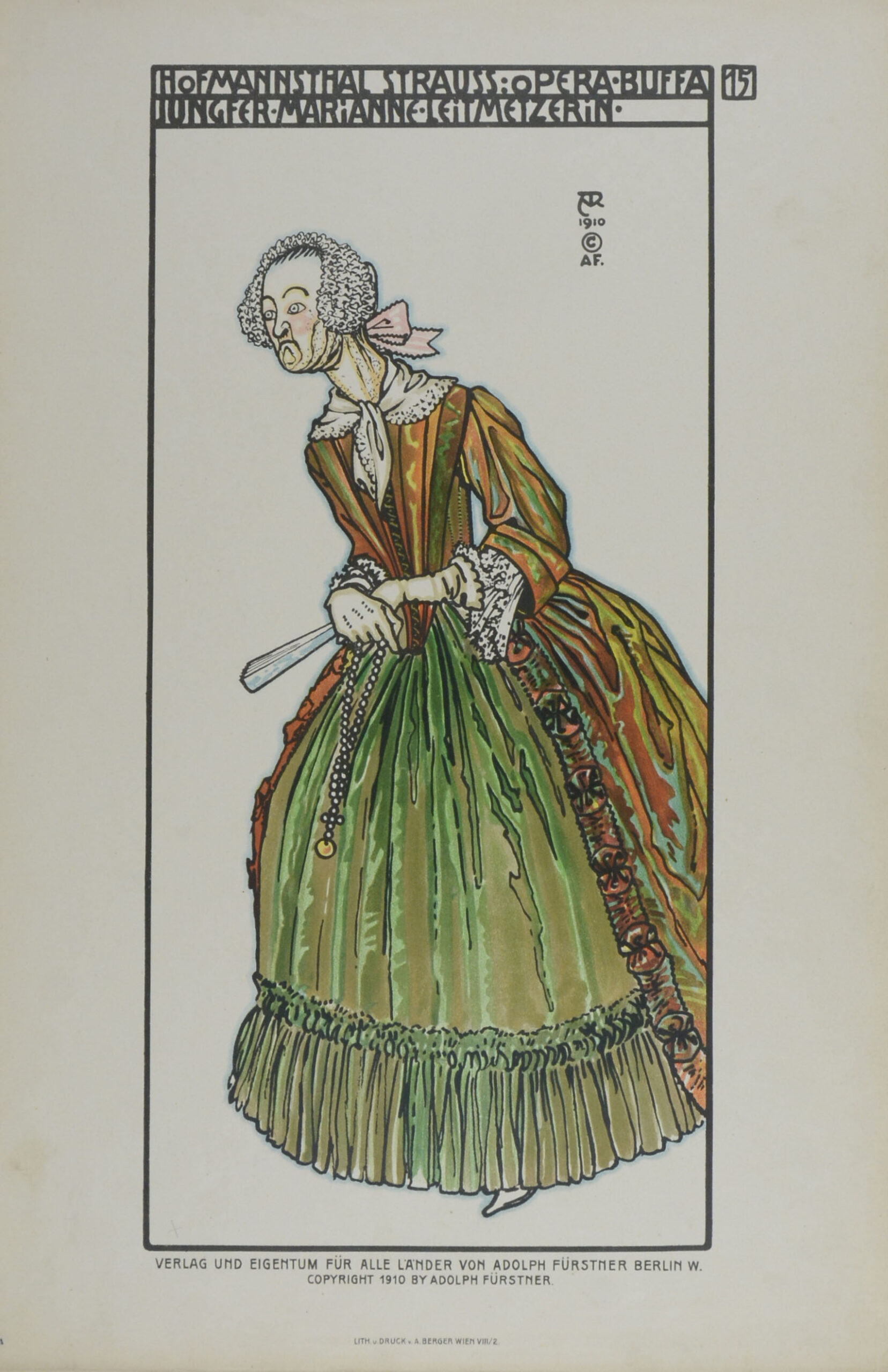 HOFMANNSTHAL, Hugo von. Der Rosenkavalier. <br />Komödie für Musik. Musik von Richard Strauss. Skizzen für die Kostüme und Dekorationen von Alfred Roller. – Bild 3
