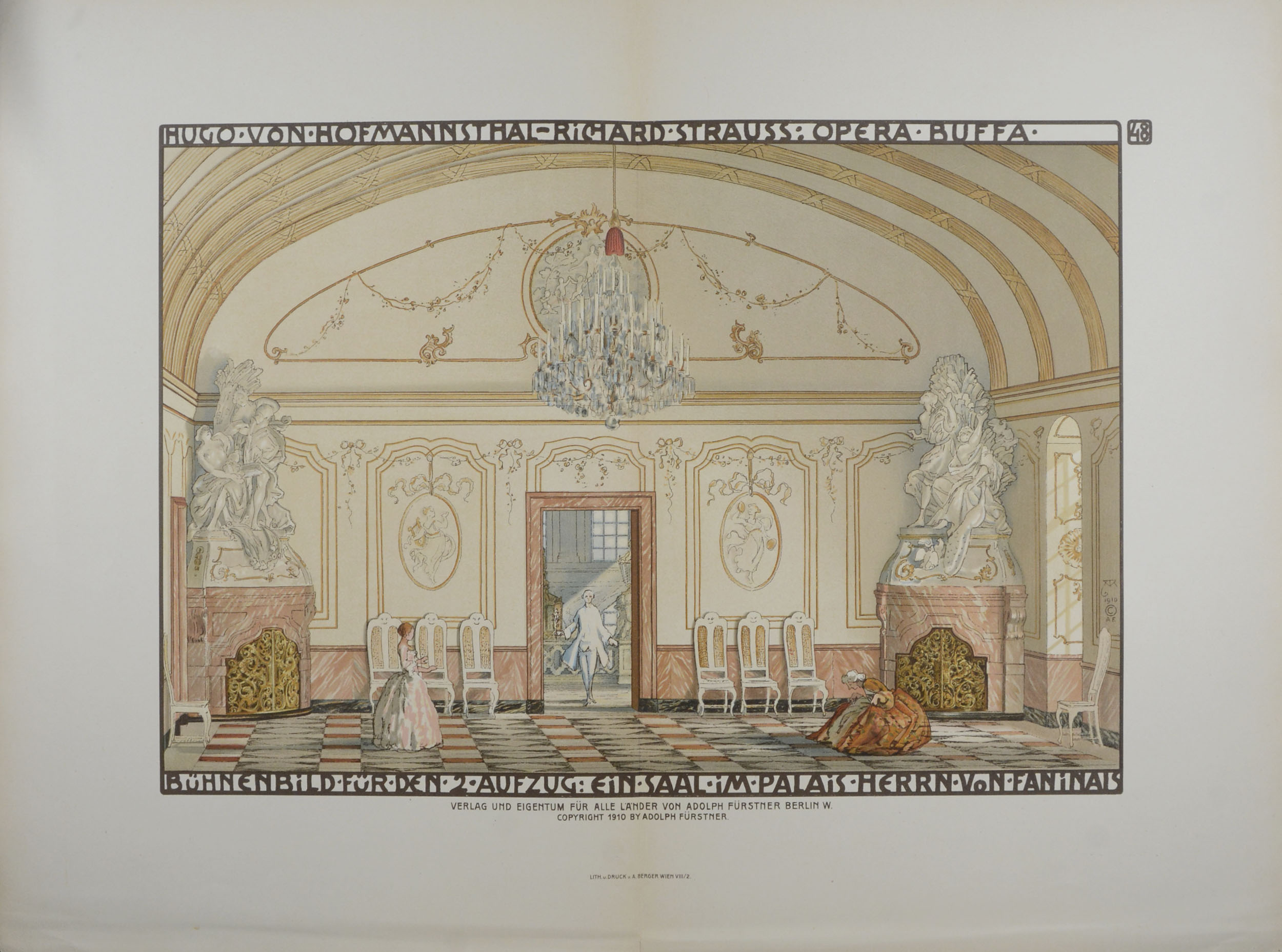 HOFMANNSTHAL, Hugo von. Der Rosenkavalier. <br />Komödie für Musik. Musik von Richard Strauss. Skizzen für die Kostüme und Dekorationen von Alfred Roller. – Bild 6