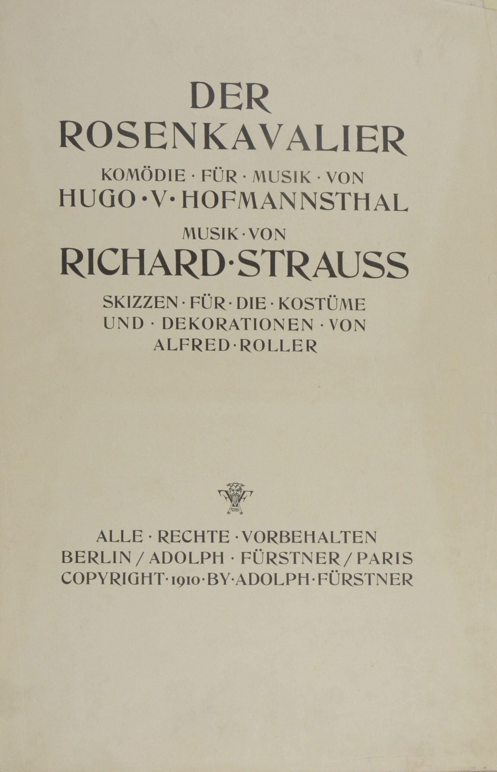 HOFMANNSTHAL, Hugo von. Der Rosenkavalier. <br />Komödie für Musik. Musik von Richard Strauss. Skizzen für die Kostüme und Dekorationen von Alfred Roller. – Bild 9