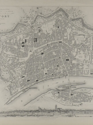 -Frankfort (Frankfurt) (am Mayn). Plan von Frankfurt mit großer Panoramaansicht am unteren Bildrand.