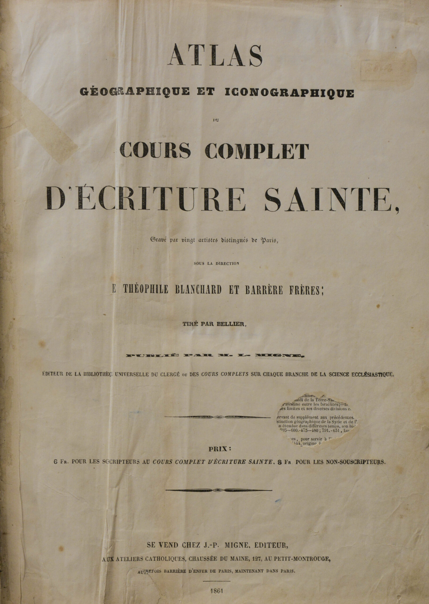 Théophile et BARRERE Frères. -Atlas géographique et iconographique du cours complet d'écriture sainte.